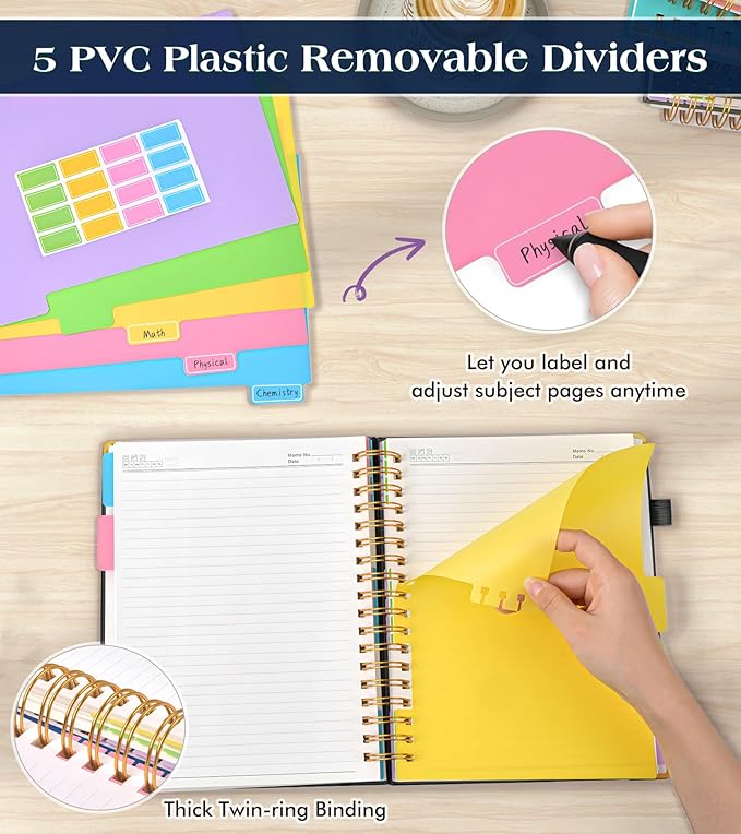 Spiral Notebook Journal with Removable Dividers Tabs, 300 Pages Hardcover - Image 3