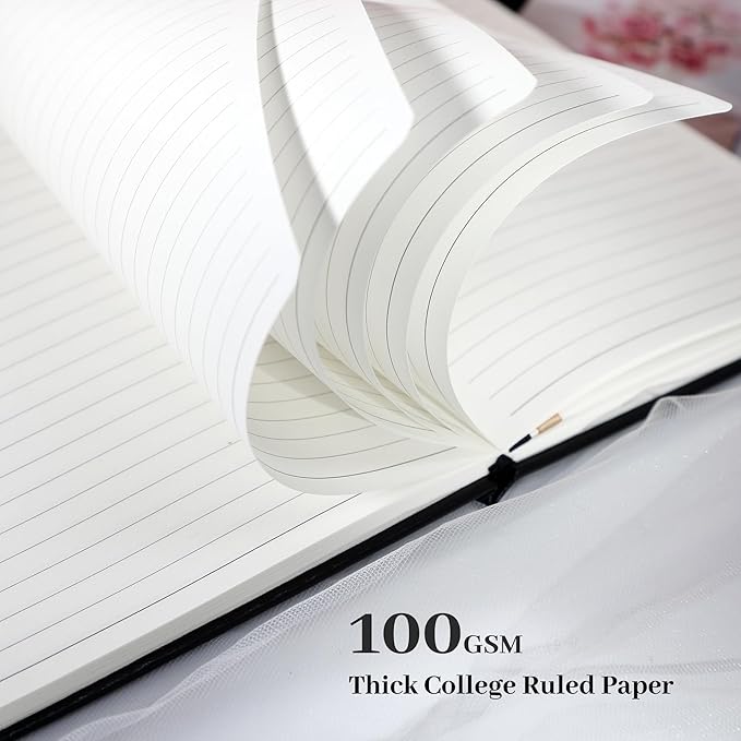 Lined Journal Notebook for Women Cute Leather Journals for Writing Aesthetic Floral Diary 192 Pages A5 Hardcover Journaling Notebooks with Pen Loop, 5.7 x 8.3 In, Black-DeskLoop Office