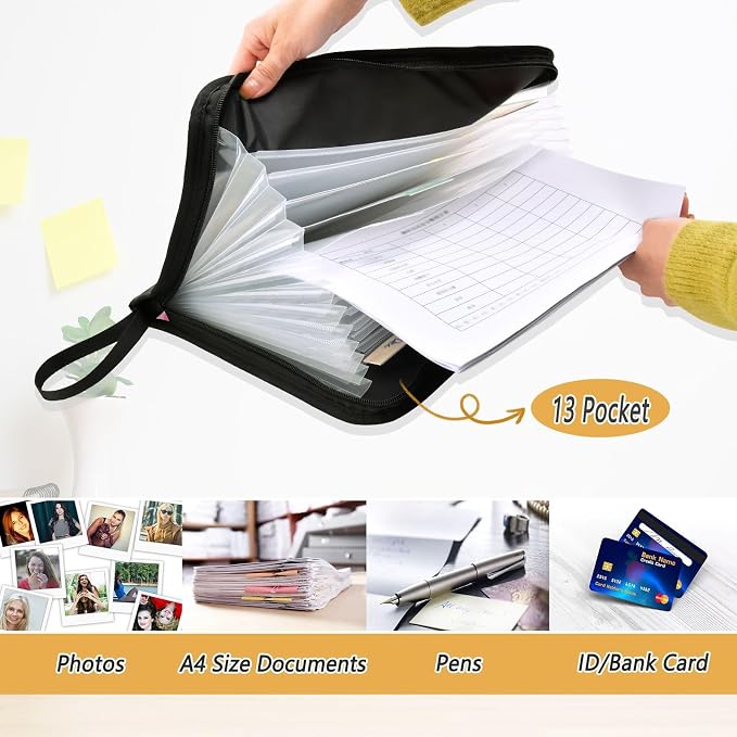 Expanding File Folder Pink Bow Black N Accordion File Organizer 13 Pockets - Image 3