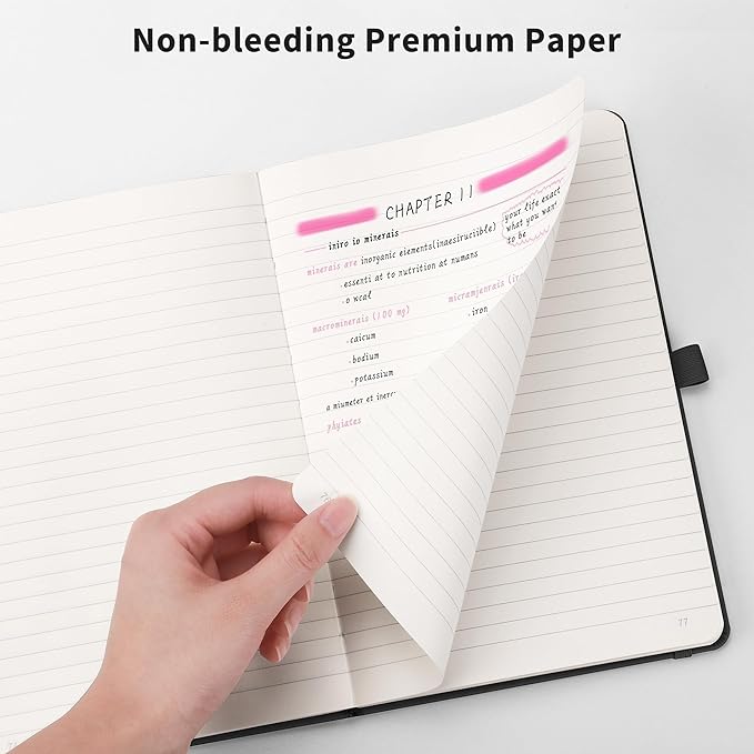 RETTACY Lined Journal Notebook, 192 Numbered Pages, A5 Medium Size (5.7'' x 8.3''), for Men & Women, Journaling, Writing, Work & Office, Leather Hardcover, 100 GSM Thick Paper (Pink)-DeskLoop Office