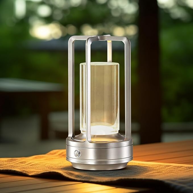 Portable Metal Table Lamp,Rechargeable Cordless LED Lamp for Indoor Outdoor, 3 Colour 4000MA Infinitely Dimming Battery Powered Small Desk Lamp, Restaurant Bedroom Bar Coffee Shop Camping Light-Silver-DeskLoop Office