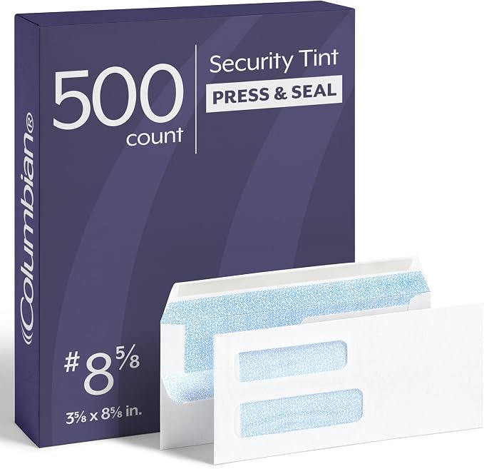 Columbian #8-5/8 Security Envelopes, 500 Pack, Double Window Self Seal Envelopes by TOPSProducts