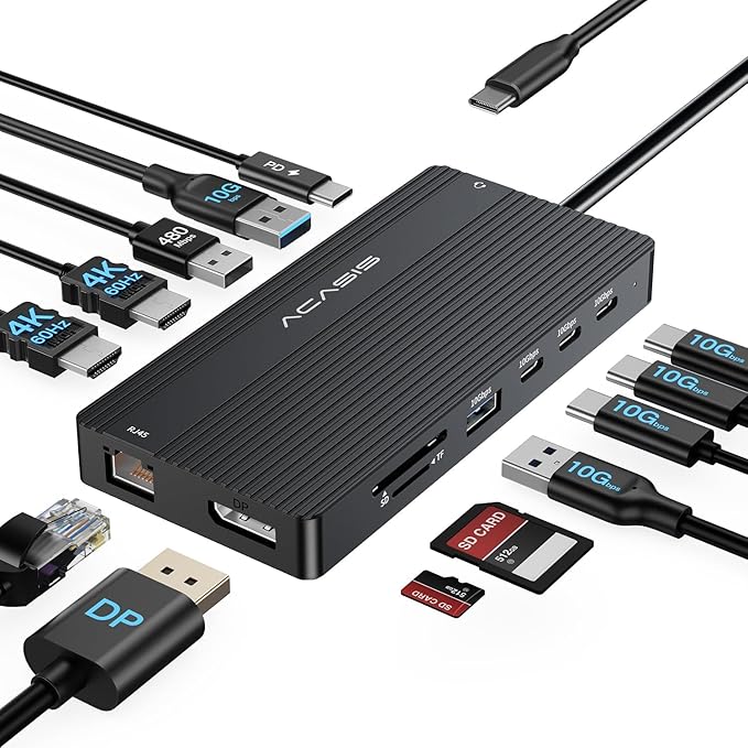 USB C Docking Station Dual Monitor, 14 in 1 USB C Hub, Adapter with 2 HDMI+DP(4K60Hz), Ethernet, 3 USBC 10G,100W PD, SD/TF, Audio, Laptop Docking Station for Dell/HP/Lenovo/ThinkPad/Surface (Black)-DeskLoop Office