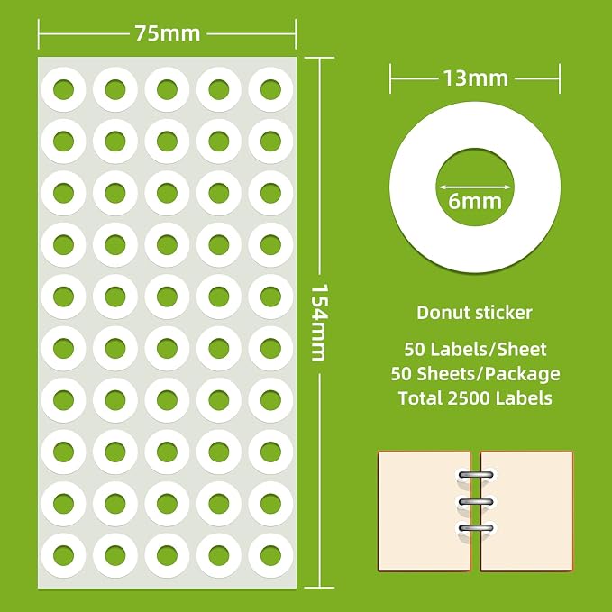 2500 Pack Self-Adhesive Hole Reinforcement Stickers, 1/4" Diameter Hole Punch - Image 2