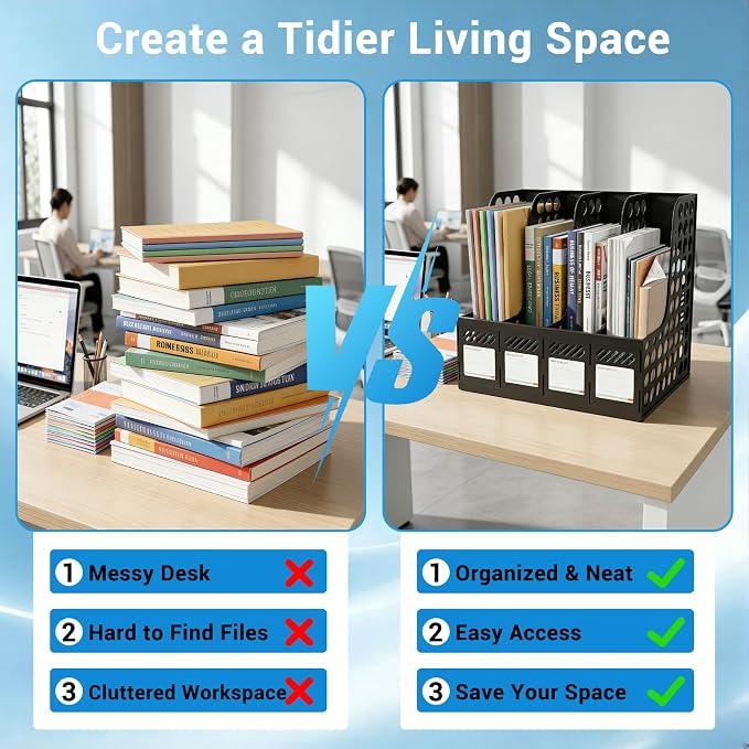 Ysenchan Plastic Magazine File Holder & Desk Organizer, 4 Vertical Compartments - Image 3