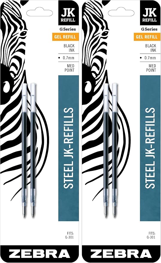 Zebra Pen Steel, JK-Refill Gel Ink Refills, 0.7mm Medium Point, Fits G-301 by ZebraPen