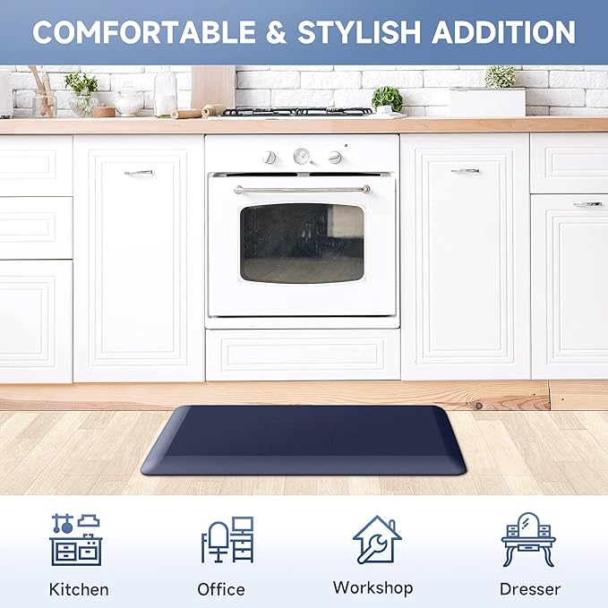 4/5 Inch Thick Kitchen Mats for Floor, StepRite Kitchen Rug for Standing Desk, Non-Slip, Thicker, Stain Resistant, Waterproof, Comfort Anti Fatigue Floor Mat for Home, Kitchen, Office - Blue,32*20''-DeskLoop Office