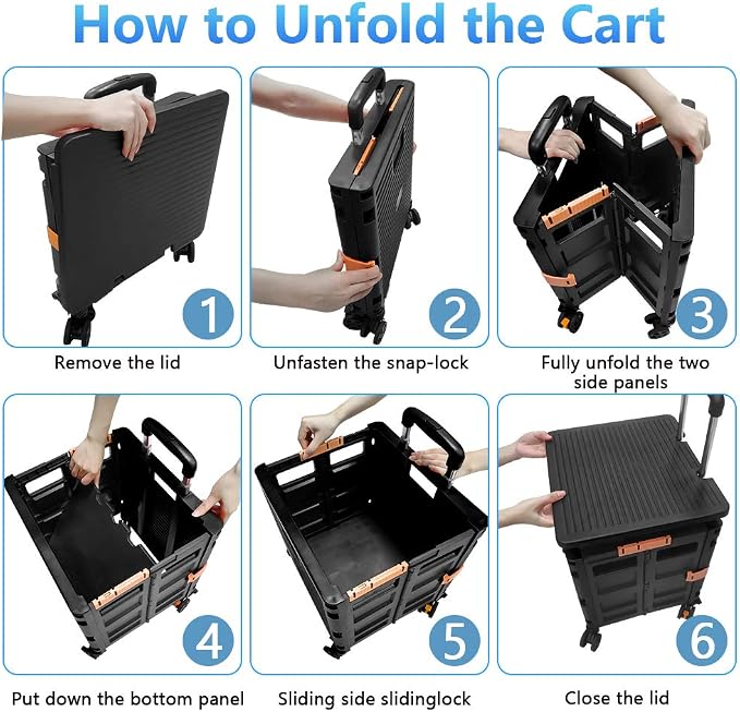 FELICON SELORSS Foldable Utility Cart Folding Portable Rolling Crate-Black | - Image 4