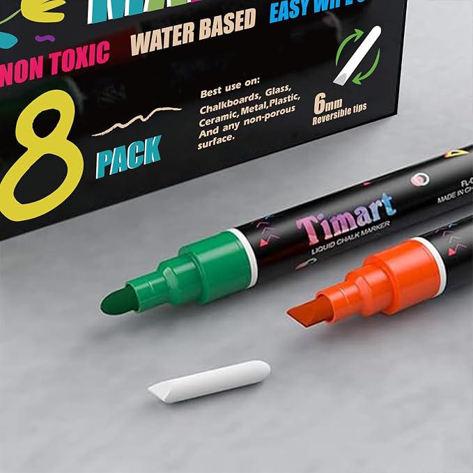 Timart Liquid Chalk Markers, 6mm Bold Tip Chalk Pens, Dry Erase Marker Pens - Image 4