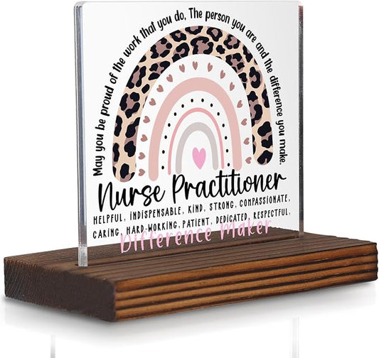 Nurse Practitioner Gift Leopard Rainbow Desk Decor Sign, NP Appreciation Thank by Pariveca