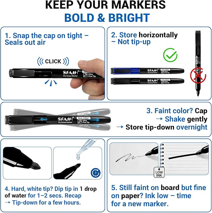SFAIH Black Magnetic Dry Erase Markers, Fine Tip 1-2mm Bold Point Markers - Image 9