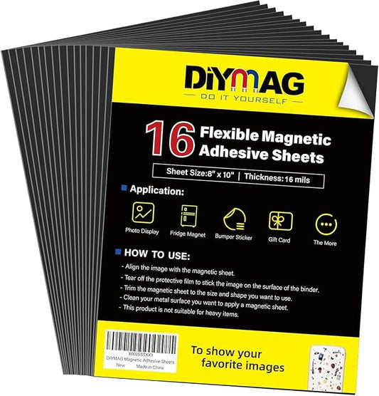 DIYMAG 16Pack Magnetic Adhesive Sheets Photo Mat, Magnetic by DIYMAG