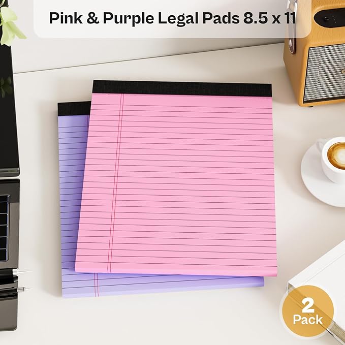 2 Pack Legal Pads 8.5 x 11 Pink Note Pads 8.5 x 11 Purple Notepad 8.5 x 11 Perforated Writing Pads 8.5 x 11 Lined Paper Pads Wide Ruled Pad of Paper 30 Sheets Notebook for Study, To-Do Lists, Office-DeskLoop Office