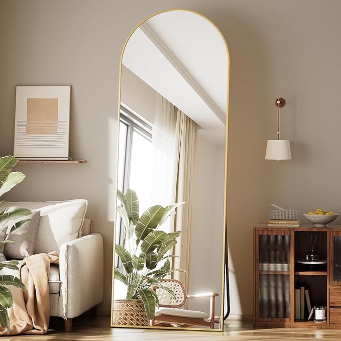 26x71 Inch Full Body Mirror - Large Arched Full Length Mirror with Stand Aluminum Frame Wall Mounted Leaning for Bedroom Living Room-DeskLoop Office
