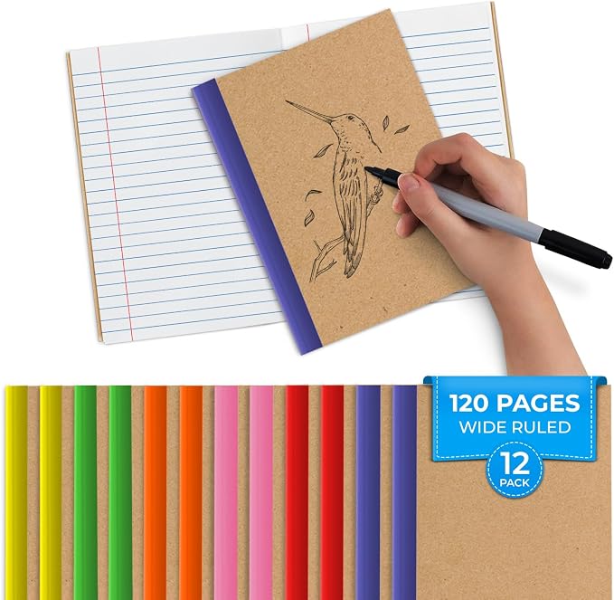 Rosmonde 12 Pack Kraft Journals Bulk, 8 x 5.7, Extra Pages by Rosmonde