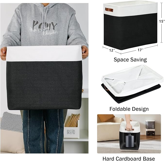 DULLEMELO Fabric Storage Baskets 3 Pack - 17x12x15 inch Large Foldable Fabric Organizer for Storage Decorative Storage Bins for Home,Closet(White&Black)-DeskLoop Office