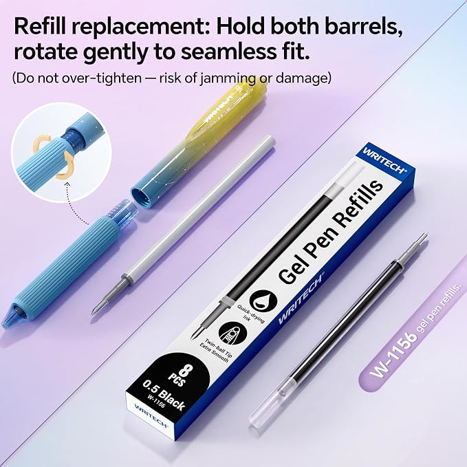 WRITECH Gel Pens Fine Point: Nebula Pen Set 0.7mm Black Ink Retractable 6ct - Image 5