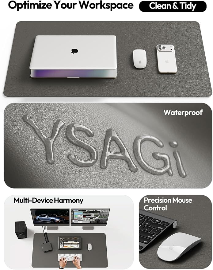 YSAGi Leather Desk Protector, Office Mat, Large Mouse Mat, Non-Slip PU Leather - Image 8