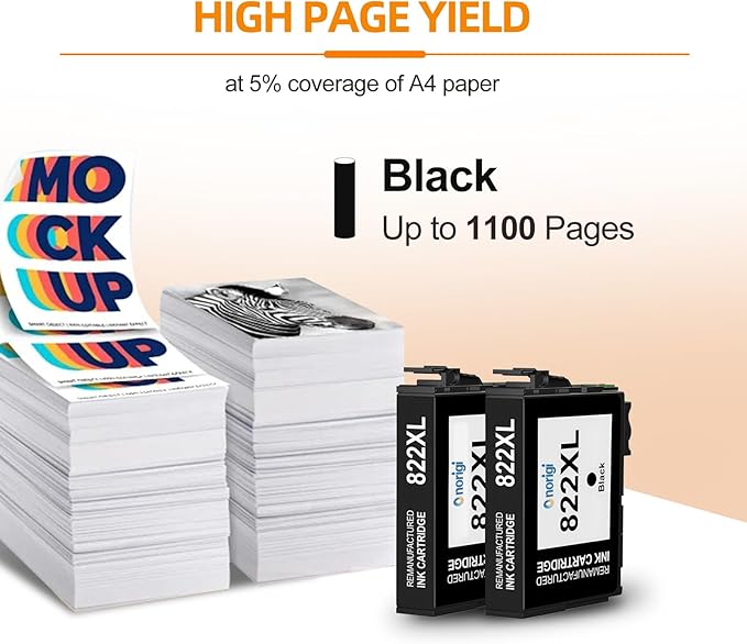 Remanufactured Ink Cartridges Replacement for Epson 822 822XL Ink Cartridges for Workforce Pro WF-3823 WF-4833 WF-4830 WF-4820 (2Black)-DeskLoop Office