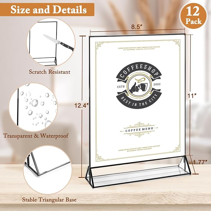 Floroom 12 Pack 8.5x11 Inch Clear Acrylic Sign Holders, Double-Sided Black - Image 2