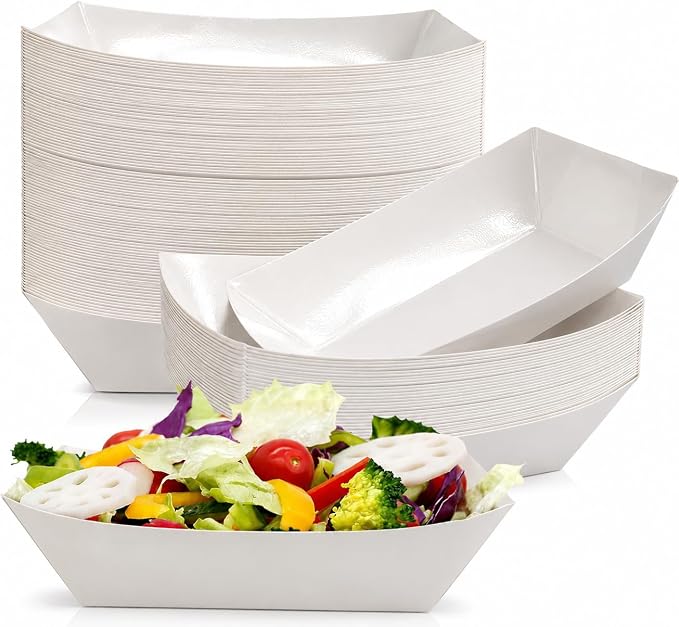 Oomcu 100 Pack 3 lb Heavy Duty Disposable Kraft White Paper Food Trays by Oomcu
