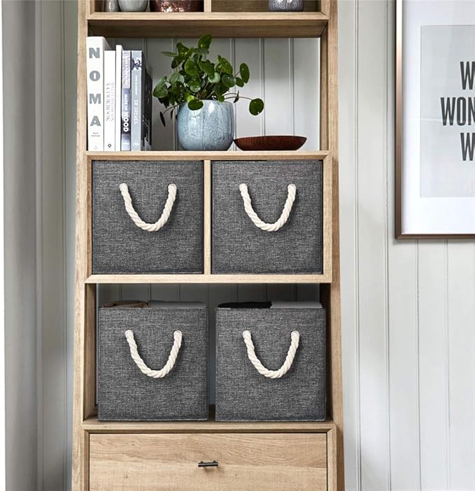 10.5 Inch Fabric Storage Boxes Bins and Cubes - Foldable Storage Basket with Grey Inserts, Package of 6-DeskLoop Office