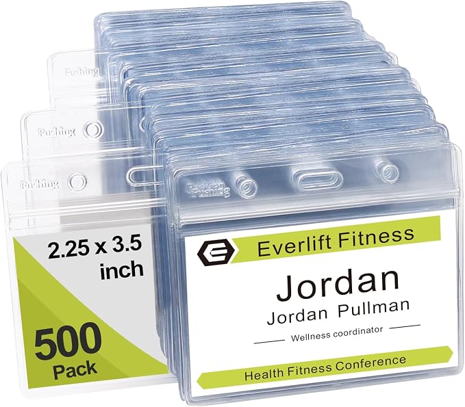 Fushing 500 Pcs Clear Plastic Horizontal Name Tag Badge ID Card Holders by Fushing