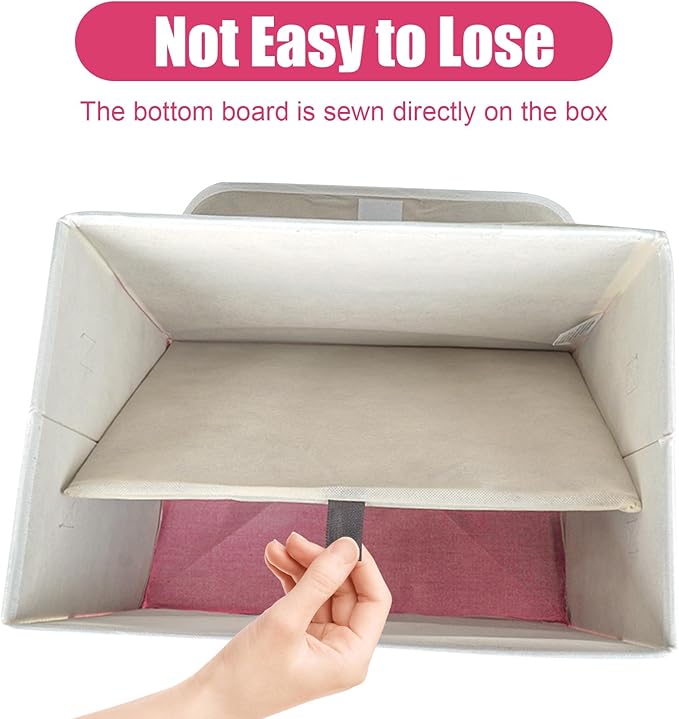 Large 22 Quart Linen Fabric Foldable Storage Bin Cube Organizer Basket with Flip-Top Lid & Handles, Clothes Blanket Box for Home, Office, Closet, Pink & White, 4 Pack 14.6 x 9.5 x 9.5-DeskLoop Office