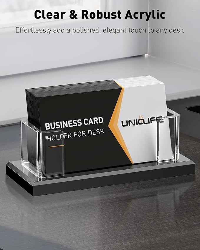 Uniclife Acrylic Business Card Holder for Desk 1 Slot Clear Horizontal Business Card Stand for Men & Women Desktop Name Card Display Stand Card Organizer for Office Home Exhibition, 60 Card Capacity-DeskLoop Office