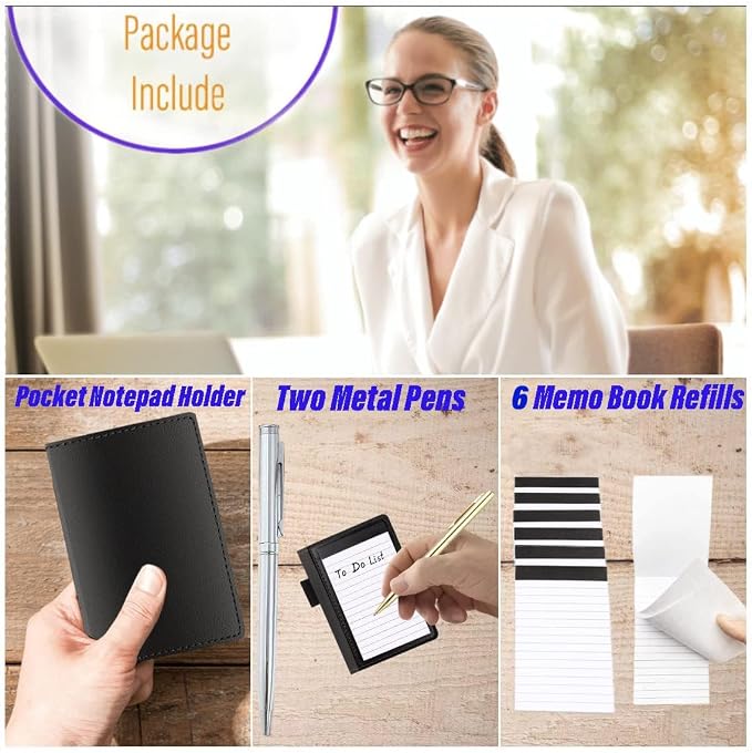 9 Pieces Mini Pocket Notepad Set, Included Leather Pocket Note Pad Holder - Image 2