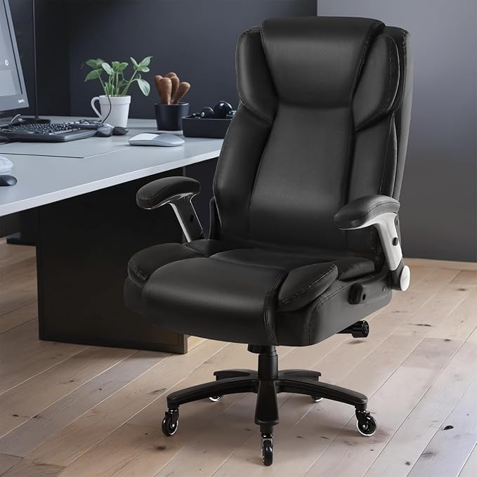 Big and Tall Office Chair 600LBS, Heavy Duty Office Chair for Heavy People, High Back Executive Office Leather Chair with Adjustable Armrests and Lumbar Support, Black Ergonomic Big Tall Chair-DeskLoop Office