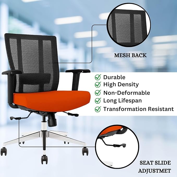 Ergonomic Office Chair - Breathable Mesh Back with Adjustable Lumbar Support, 3D Armrests, Tilt Function, and 360° Swivel Wheels - Perfect for Home Office or Conference Room - Stylish Tangerine Design-DeskLoop Office