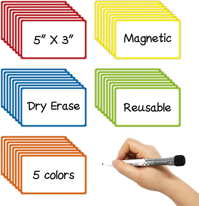 Dry Erase Magnetic Label 5x3 Inch Colored Border, 40 Pack, Reusable Magnetic - Image 2