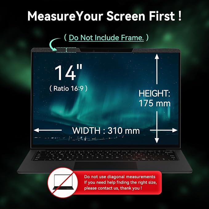 Magnetic Laptop Privacy Screen 14 Inch 16:9 Aspect Ratio Anti-Glare Blue Light - Image 2