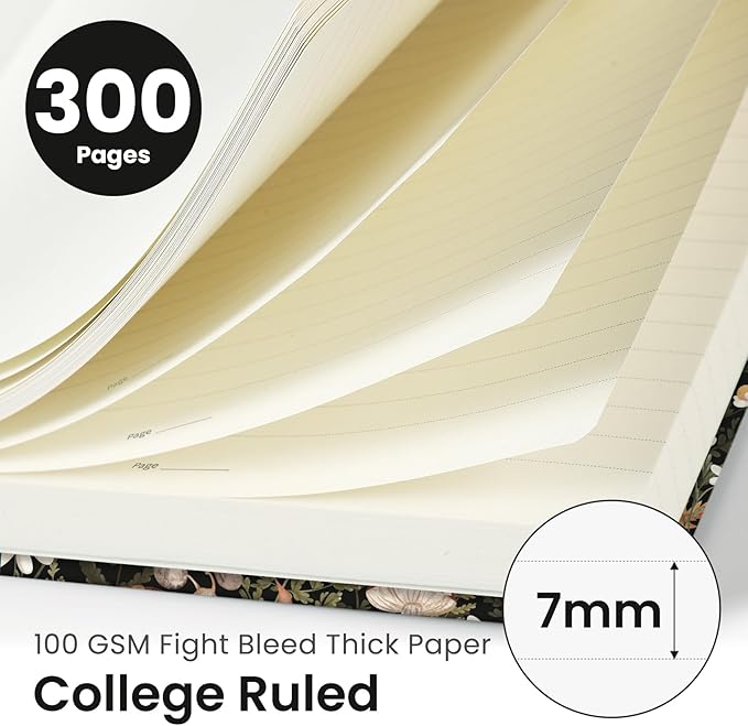 Lined Spiral Notebook Journal for Work, 300 Pages Thick B5 (7.1"x10") College Ruled Journal for Women & Writing, Hardcover Notebook for Note Taking, Perfect for Office Home School Supplies, Mushroom-DeskLoop Office