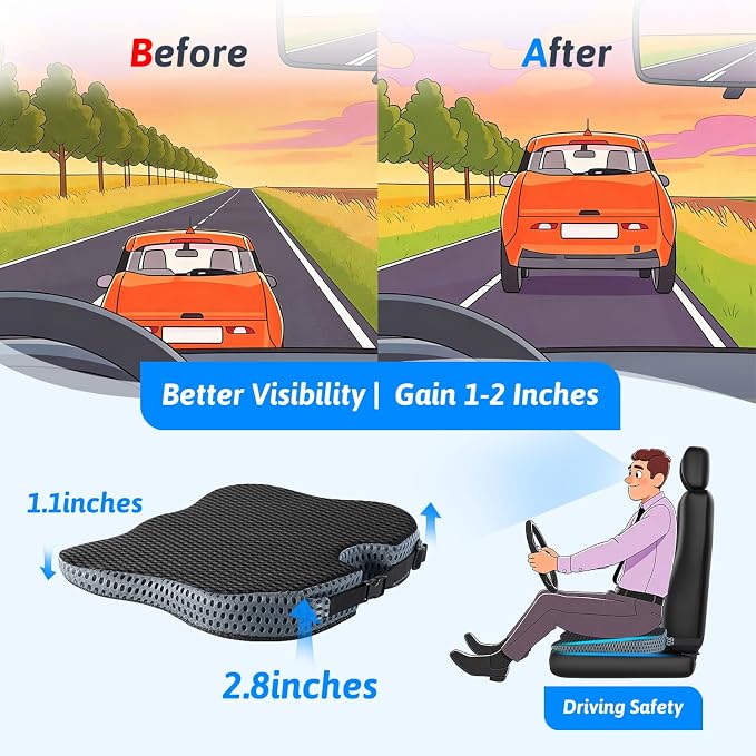 Wedge Car Seat Cushion for Better Visibility & Sciatica Pain Relief - Image 3