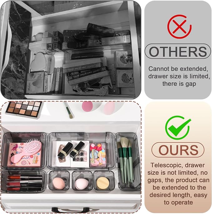 25 Pcs Clear Drawer Organizer, Adjustable Drawer Storage Box, 3-Size Desk - Image 4