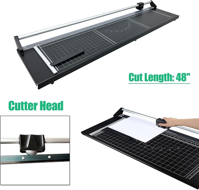 TECHTONGDA Rotary Paper Trimmer, 48" Cut Length, Professional Paper Cutter with 2 Spare Blades, Angle Line, Self-Sharpening, 8-10 Sheets Capacity for Offices, Schools and Crafts-DeskLoop Office