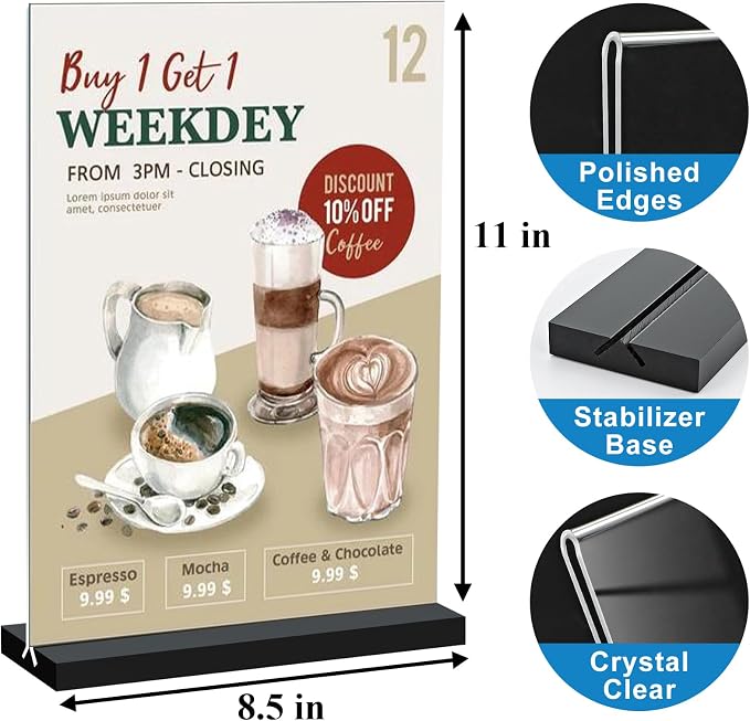 Seencool 8.5x11 Acrylic Sign Holder Vertical Double-Sided Tabletop Sign Holder - Image 2