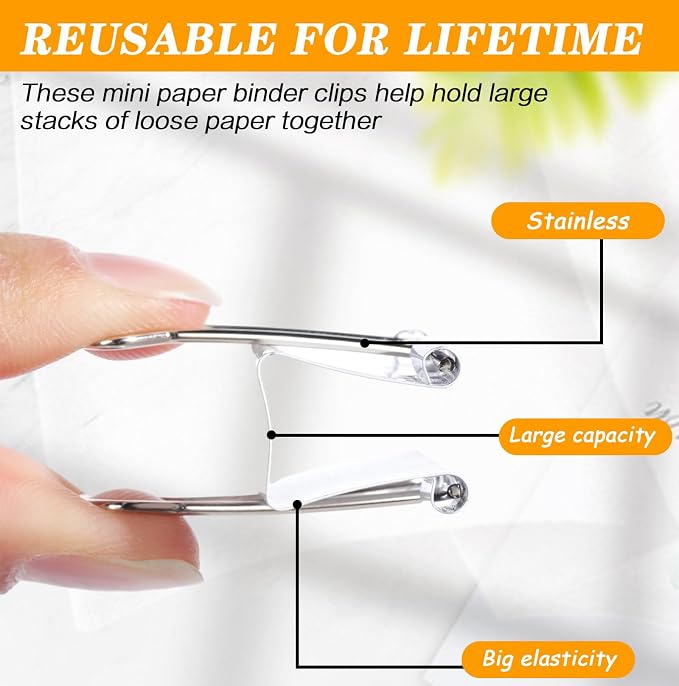 Jetec 100 Pack 1. 25in/32mm White Metal Binder Clips Bulk Medium Reusable Fold - Image 3