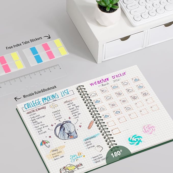 AHGXG Graph Paper Notebook - Spiral Notebook Journal 160 Pages, A5 Graph Notebook 5.7" x 8.3", 100 gsm Thick Grid Paper, Waterproof Plastic Cover, for School Writing Engineering Math, Green-DeskLoop Office