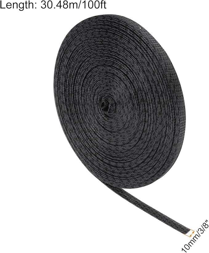 100ft PET Expandable Wire Loom 3/8 Inch, PET Braided Wire Sleeving Cable - Image 2