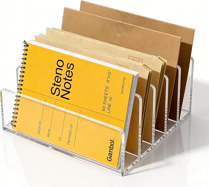 Clear Acrylic Desk Organizer – 5 Compartment Mail Holder & Letter Sorter by Unknown