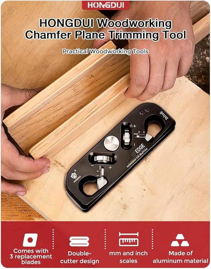 HONGDUI Chamfer Plane Edge Plane Corner Plane Quick Edge Trimmer Chamfering Tool with 3 Carbide Insert for Woodworking-DeskLoop Office