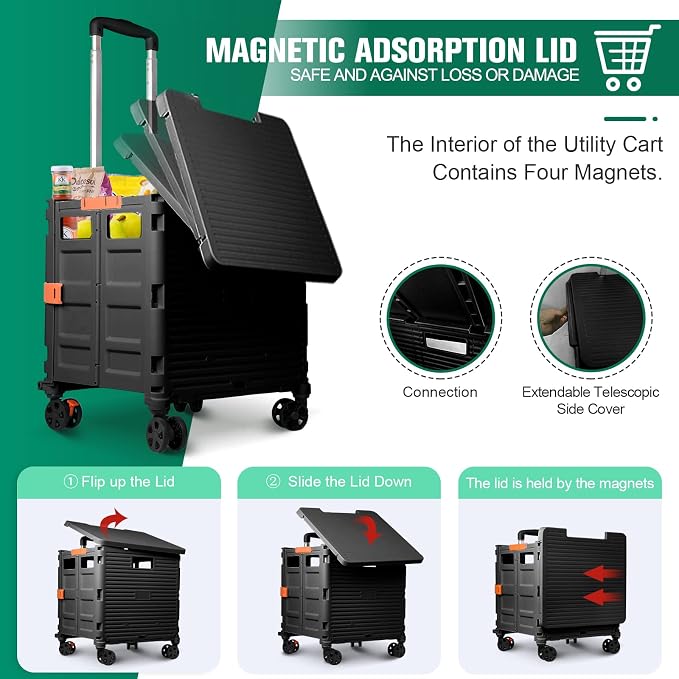 FELICON SELORSS Folding Utility Cart Portable Rolling Crate Handcart-Black | - Image 2