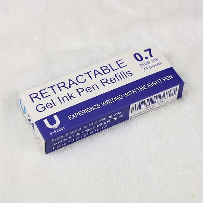 U-RIGHT 24 Pcs Retractable Blue Gel Ink Refills, 0.7 mm Point Blue Ink - Image 5