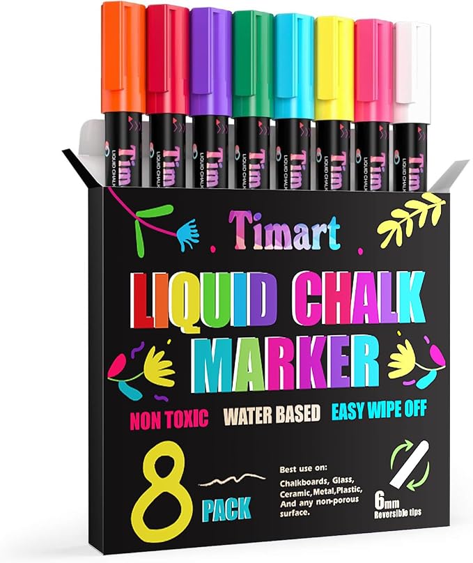 Timart Liquid Chalk Markers, 6mm Bold Tip Chalk Pens, Dry Erase Marker Pens by Timart