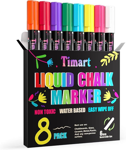 Timart Liquid Chalk Markers, 6mm Bold Tip Chalk Pens, Dry Erase Marker Pens by Timart