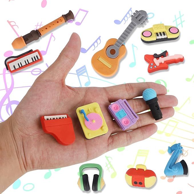24 Pcs Erasers for Kids, Mini Pencil Eraser Bulk Classroom Prizes, Fun Puzzle Erasers for Preschool Elementary Student, Back to School Supplies (Musical Instrument)-DeskLoop Office