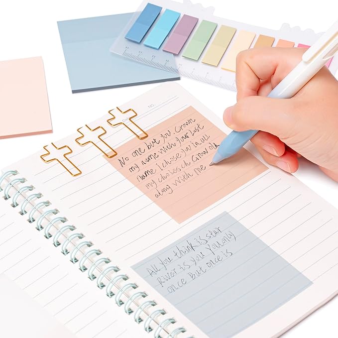 No Bleed Bible Highlighter Pen Set Study Supplies for Women - Pencil Pouch,12 Highlighters with 75 Tabs, 16 Gel Pens ( Black & Color Ink ) Notebook - Bible Journaling Catholic Christian Gift, Green-DeskLoop Office